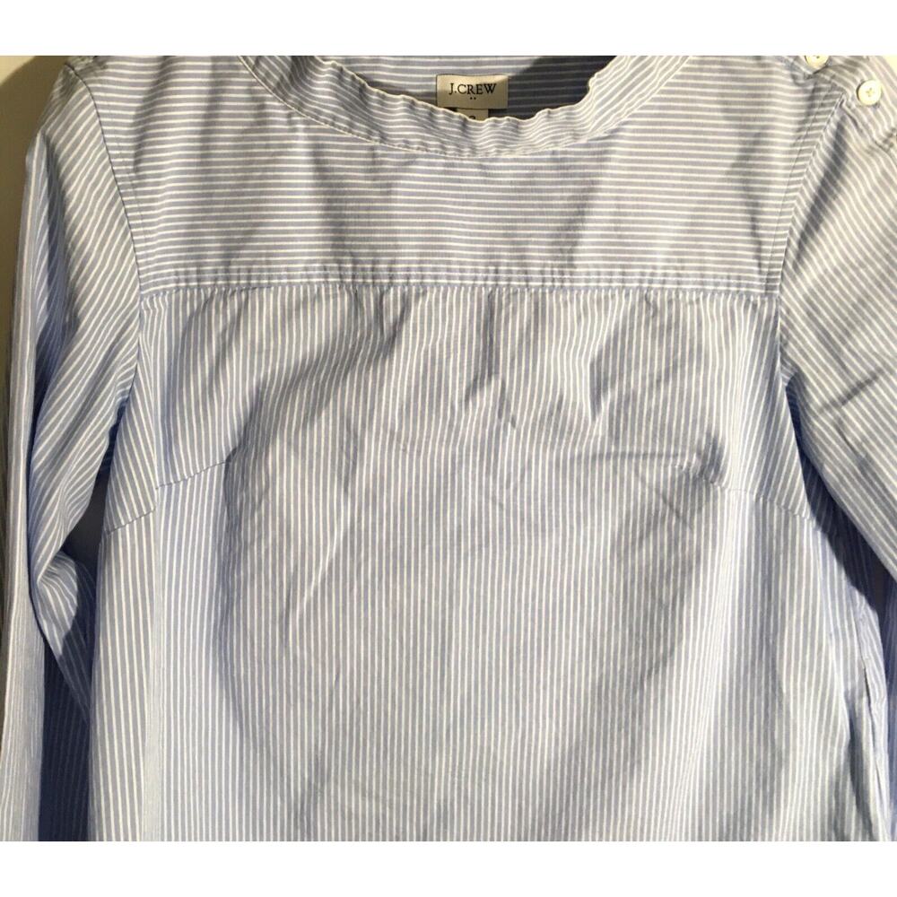 J. Crew Women’s Size 2 Blue & White Striped Funnel Neck Organic Cotton Blouse - Picture 5 of 7
